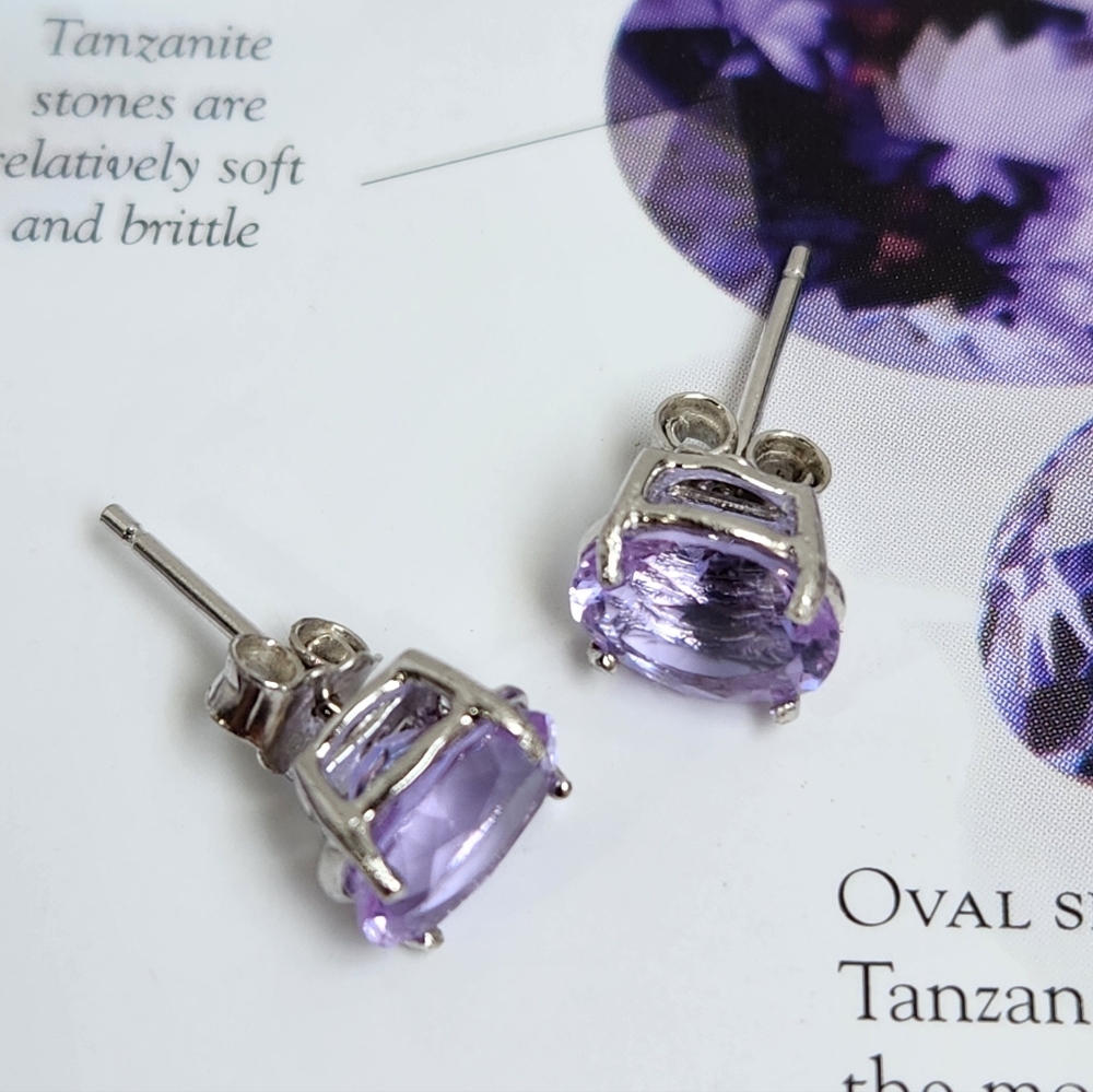 VTG 8x6mm 3cts Glowing Tanzanite Indigo 8x6mm 925 Stud Earrings, Our Last Pair - Picture 5 of 15